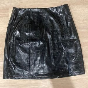 Faux leather alligator print black mini skirt